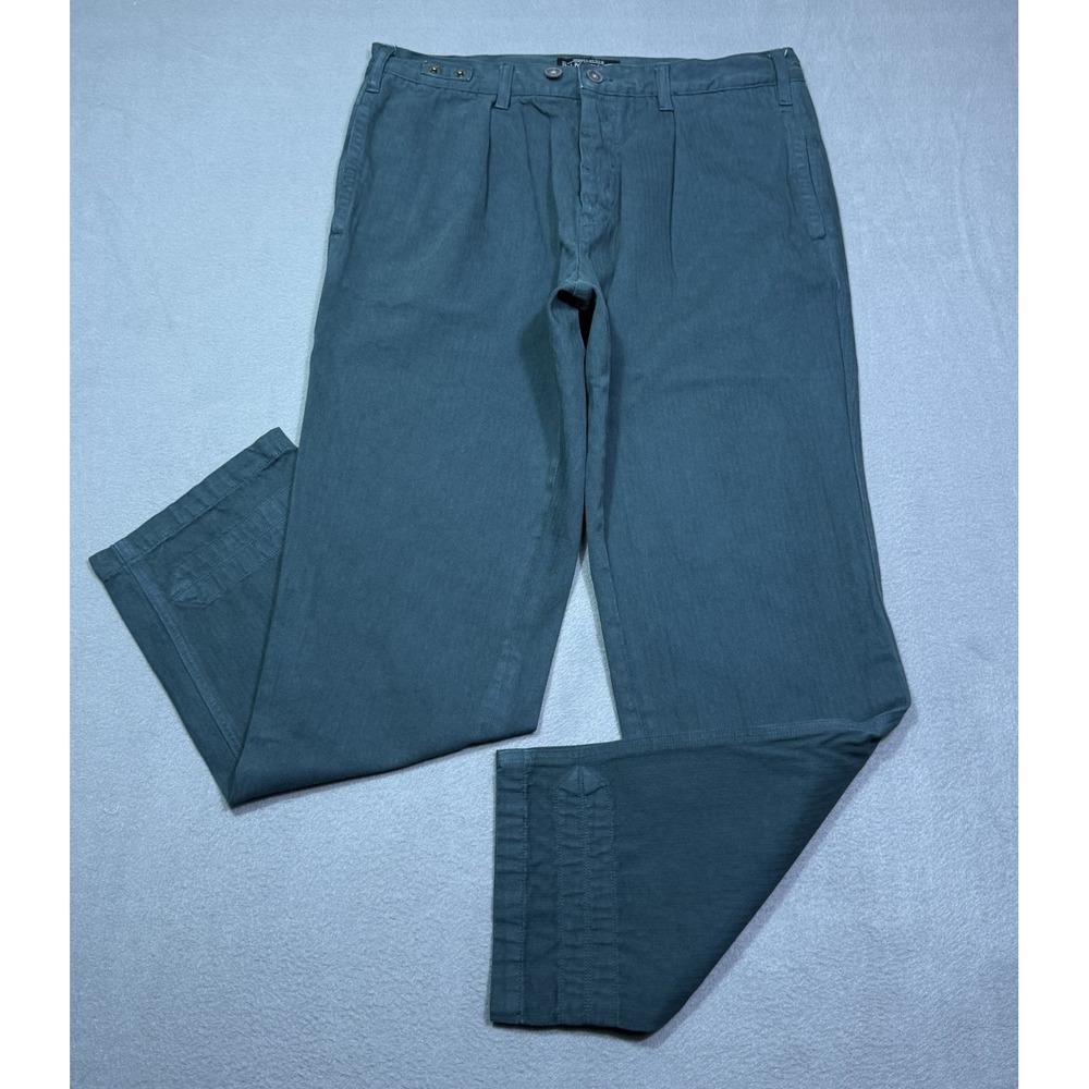 J Peterman Pants Mens 34x31 Teal Herringbone Pleated Trouser USA Dadcore